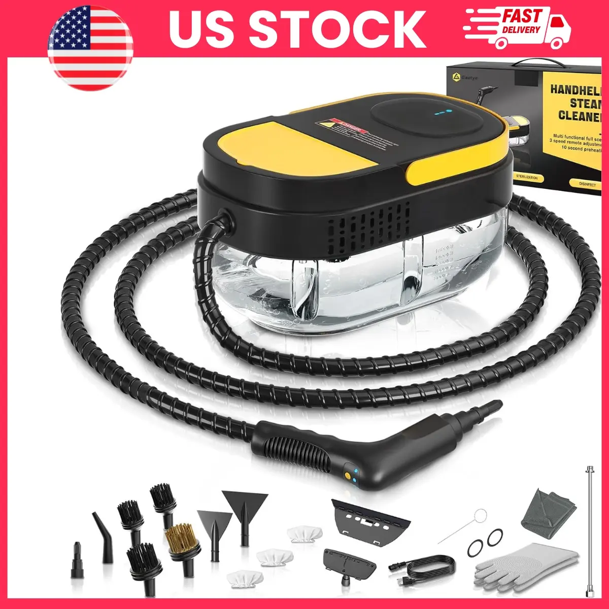 Portable Steam Cleaner 1600W Handheld Steamer with 1.69 Quart Tank and 15 Piece Accessory Kit, 15 Second Fast Heat Up High Pressure Steam Cleaning Machine for Home Kitchen Bathroom Tile Grout Floor Upholstery Car Interior Deep Cleaning Multi Surface Use