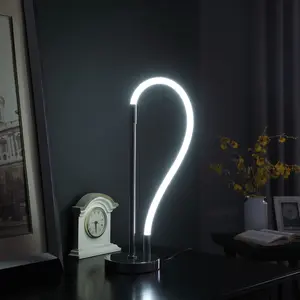 Table Lamp with DIY LED Tube, Silver Desk Lamp for Office Home Living Room Bedroom, 20" Nightstand Led Lighting Lamp with Magnetic End for Diy Shape Metal Base