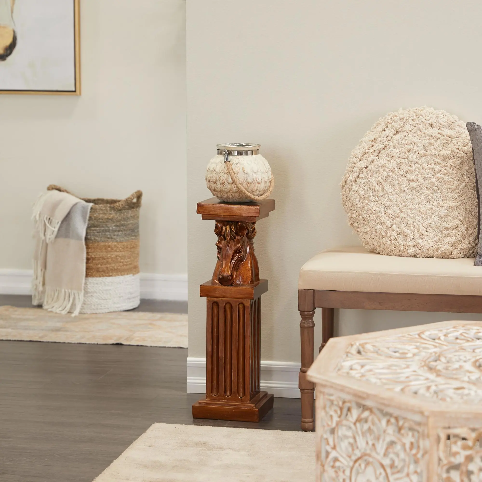 Horse Brown Polystone Side End Pedestal Table