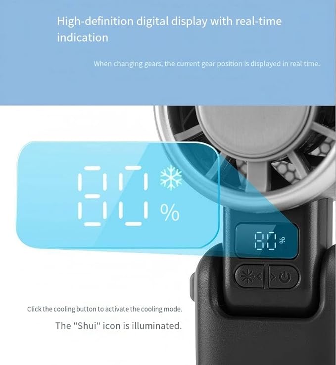 Portable Handheld Fan with Cold Compress, 5 Speeds Personal Fan with Digital Display, Rechargeable Mini Hand Fan for Cooling, Small Quiet Fan for Travel, Office & Outdoor, Black