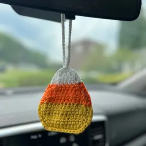 Handmade crocheted large candy corn dangling car mirror hanging charm