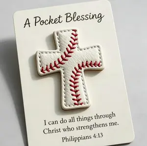 Baseball Cross Pocket Blessing 3 Pcs Set | Handmade Christian Faith Gift with Inspirational Verse Card | Sports Memorabilia for Athletes Coaches | Ideal Home Desk Bookshelf Decor & Graduation Gift