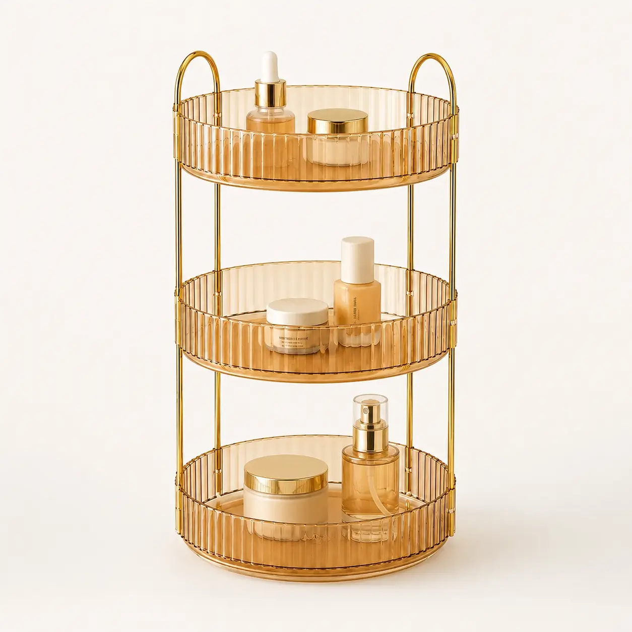 360° Rotating Makeup Organizer, 3-Tier Clear Acrylic Cosmetic Organizer for Vanity, Large Capacity Skincare Organizer, Perfume Organizer with Lipstick Holder for Bathroom Countertop