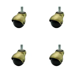 212 MAIN Service Caster SCC-GR01S20-POS-BB-716-4 2 in. Swivel Ball Caster Wheels, Die-Cast Zinc Swivel Base, Bright Brass Hooded 0.43 in. Grip Ring Stem, for Furniture - Set of 4