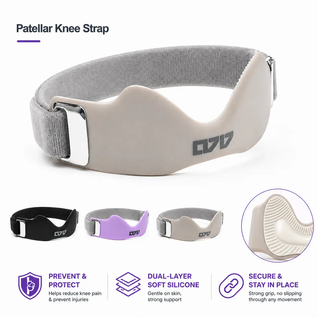 HYPICHOR 2-Pack Soft Silicone Patellar Tendon Strap - Adjustable Support Brace for Knee Pain Relief, Running & Daily Use, Knee Brace Sports Sleeves & Support
