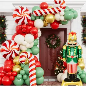 Christmas Balloon Garland Arch Kit, Red Sage Green Gold White Sand New Years,Xmas Balloons With Candy,Cane,Nutcracker Foil Balloons For Christmas Party Decorations Indoor,Birthday-125Pcs