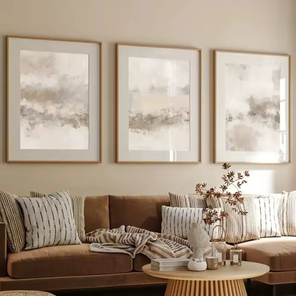 3 Pieces Scandinavian Minimalist Neutral Abstract Art, HD Canvas Wall Mural, Soft Atmosphere Home Decor, Contemporary Gallery Art, Soft Tone Painting, Wall Decor for Bedroom and Living Room, Framed or Unframed.
