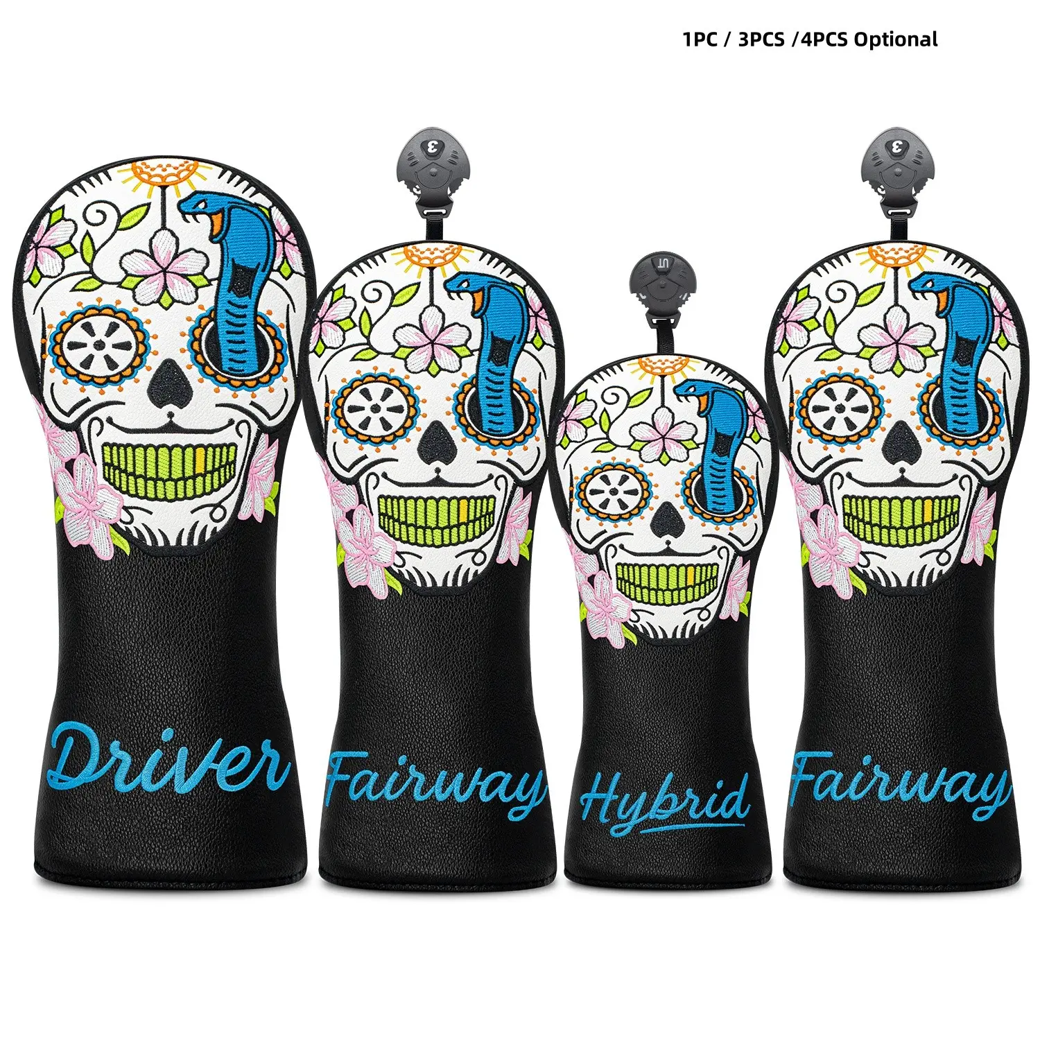 Cobra Mask Design Style Golf Club Covers for Driver, Fairway, Hybrids, Head Covers for Golf Clubs, Funny Driver Headcover, Unisex
