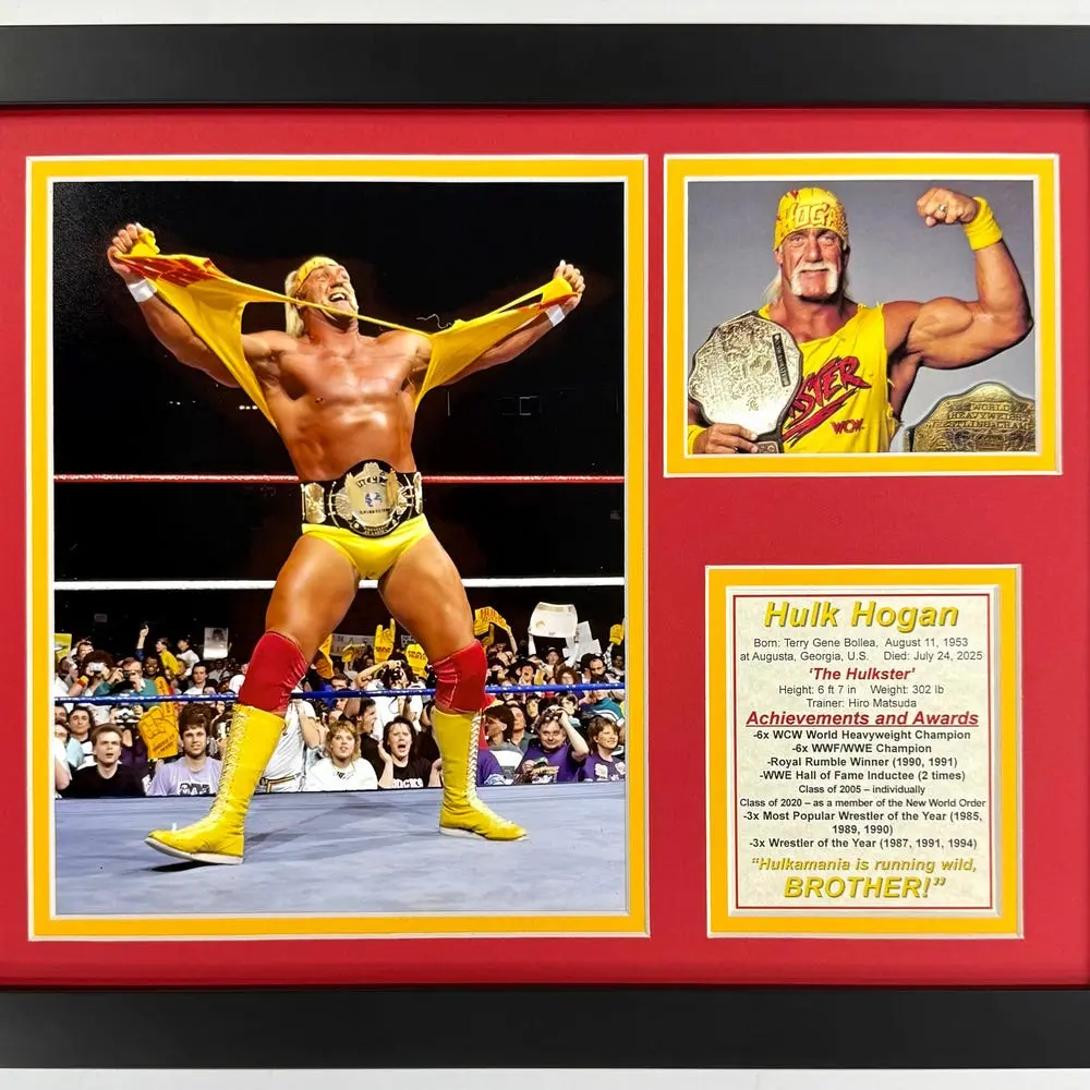 Hulk Hogan | Collectible Wrestling Memorabilia | Framed Picture & Photo Collage Gift, Man Cave Wall Art, Home Decor