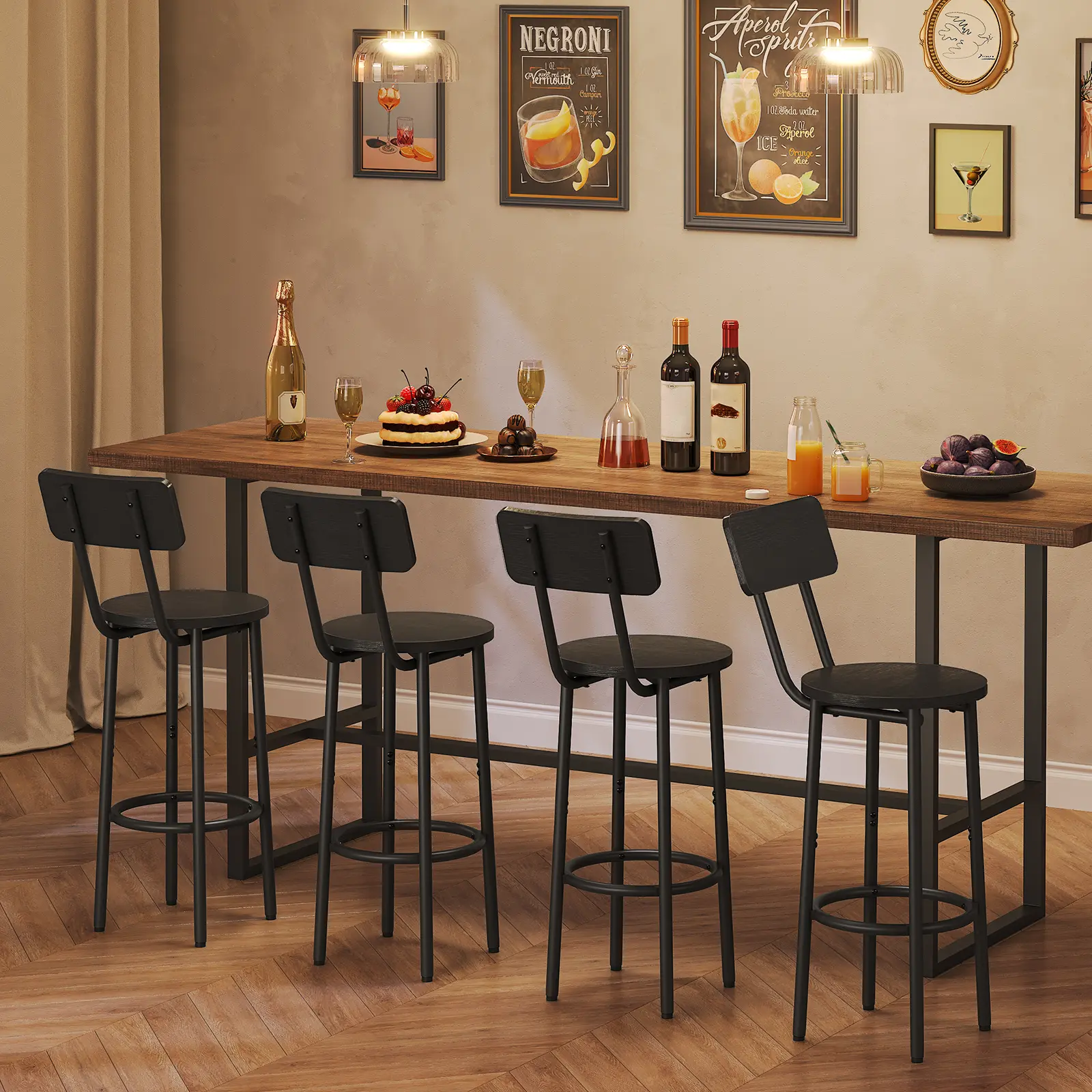 HOOBRO Set of 2 Round Bar Stools with Back,25.2" Bar Chairs for Kitchen Island, Dining Room,Counter Height Barstools, Easy to Assemble, Black #SummerVibes