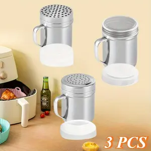 3Pcs/Set 10oz Stainless Steel Dredges With Handle,Fine Mesh + Medium Holes + Large Holes (For Coarse Seasonings),Hand Tools Kits