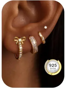 3 Pairs Small 14K Gold Plated Chunky Hoop Earrings for Women Hypoallergenic Silver Earrings Set for Sensitive Ears Non Tarnish Huggie Hoops Earring Stacks for Multiple Piercing Jewelry Gifts