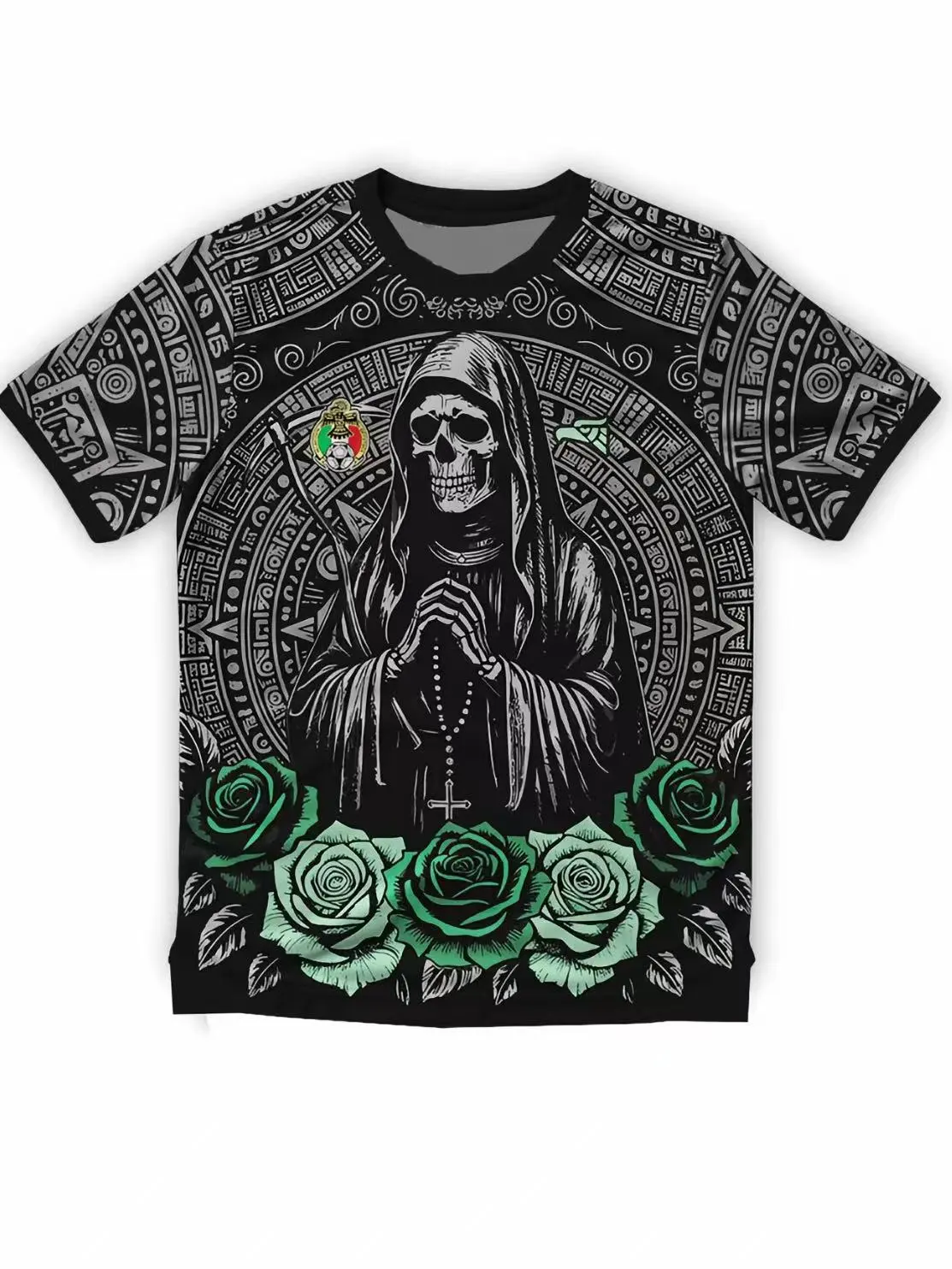 Casual Sports Jersey, Unisex Mint Green Fitted Short Sleeve Football Shirt with Day of the Dead Skull Graphic, Casual Sporty Top, Short Football Jerseys, Fashion Jerseys