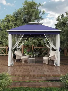 11x11ft Pop Up Gazebo Tent With Mosquito Netting, Outdoor Canopy Shelter Easy Setup, Water & UV Resistant - Navy