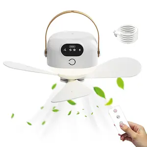 2400mAh Rechargeable Ceiling Fan with Light, Remote Control Camping Fan Light, Hanging Fan for Camping/Gazebo/Patio, 3-Speed Outdoor Rechargeable Fan for Bedroom, Garage, Kitchen, Living Room
