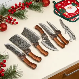 8-piece professional kitchen chef knife set, hand-forged stainless steel chef's knife, multipurpose knife, boning knife, kitchen scissors, ultra-sharp bone scissors, boneless duck and fish scissors