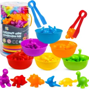 Counting Dinosaur Animals Toys Matching Games with Sorting Bowls Preschool Learning Activities for Math Skills Color Sorting Educational Sensory Montessori Approach STEM Toy Sets for Kids Aged 3+ Years Old Boys Girls, Back to school, exchange gift
