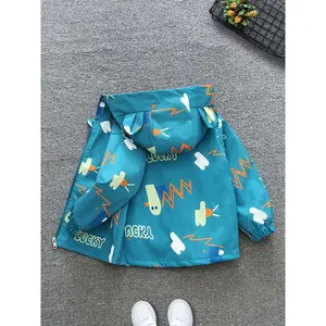 Girls' Turquoise Hooded Jacket with Gaming Controller Print & Pockets - Turquoise Blue Zipper Front Casual Coat, Parties, Casual Attire - Cute Gamer Outerwear  Winter Coat