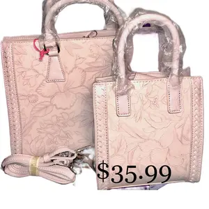 Multi-Purpose Embossed Handbag with Floral Design and Braided Handles for Everyday Use and travel