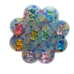 Flower shaped Silicon Pickable pebble pad with Teddy Bear charms