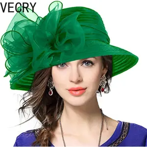 VECRY Lady Derby Dress Church Cloche Hat Bow Bucket Wedding Bowler Hats