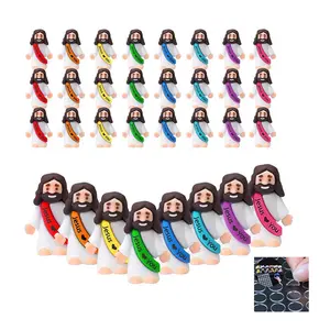 24 Pcs Little Jesus Figures Free 50 Pcs double sided tape, Mini Jesus Figurines in Bulk, Multicolor Tiny Jesus Figures, Miniature Figurines to Hide and  Seek Religious Party Favors Sunday School Baptism Gifts Egg Stuffers (Lively Colors)