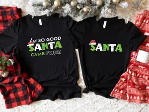 I'm So Good Santa Came Twice T-Shirt, Cute Couples Christmas Party Gift Tee, Matching Couples X-mas Tee, Holiday Season Short Sleeve.