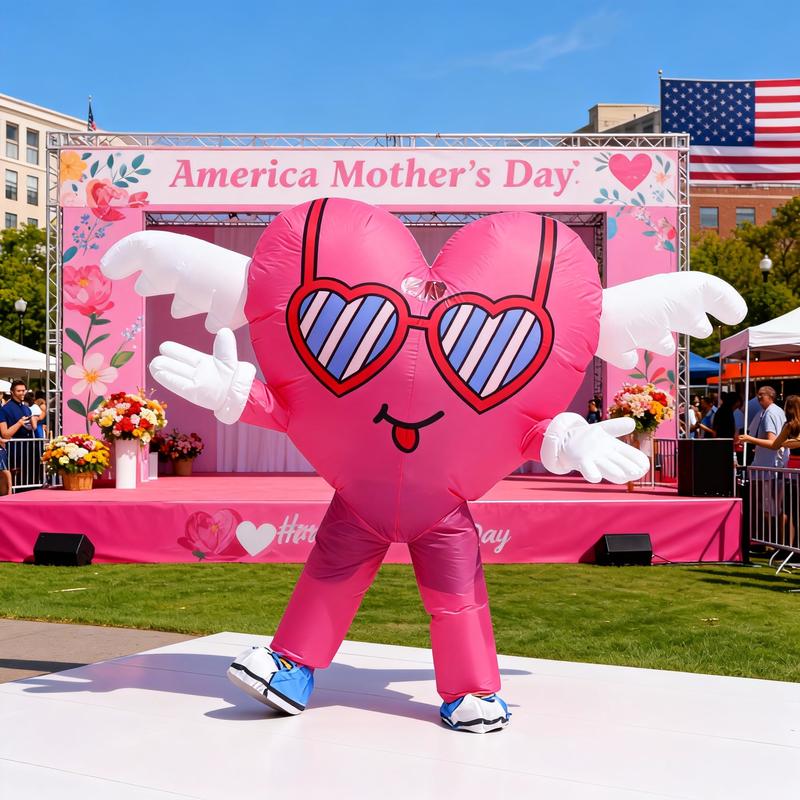 Adult Pink Heart-shaped Inflatable Costume with Built-in Fan Polyester Full-Body Outfit for Valentine's Day Wedding Anniversary Mother's Day Father's Day Birthday Fits 155-180cm Clothes Womenswear