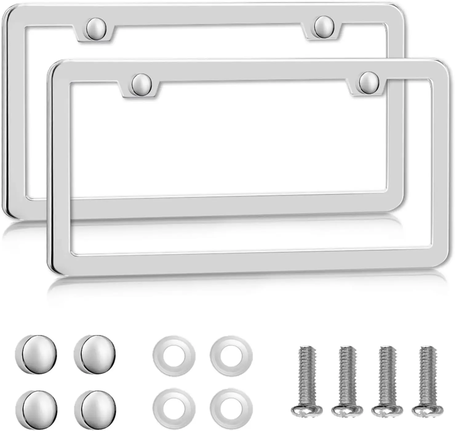 Solid  License Plate Frames 2 Pack, 2 Holes Rust-Proof License Plate Holder, Universal  Stainless Steel License Plate Frame for Women & Man (Screws & Chrome Caps) by