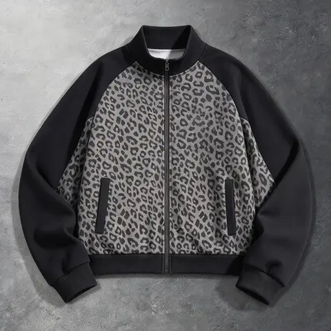 Men’s autumn/winter cotton-blend leopard-print zip jacket, Y2K retro loose athletic sweatshirt, versatile casual outerwear available as a single piece or multi-pack, street-style top suitable for everyday wear