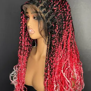 Mystic Blaze Braiding Wig - Red and Black Colorful Braids for Stylish Looks