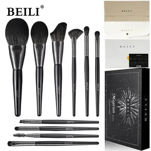 BEILI Mc10 10pcs Professional Matte Black Makeup Brushes Set Vegan Synthetic Hair Contour Blush Brush Kit Custom Logo Wholesale Face Makeup Brush Facial Makeup Complexion Brush