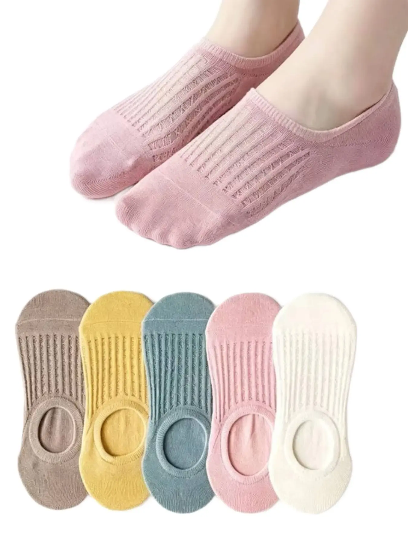20 Pairs Women's Ultra-Thin Invisible Socks, Mesh Low-Cut Ankle Socks, Solid Color Non-Slip Hole Socks, Comfortable and Breathable