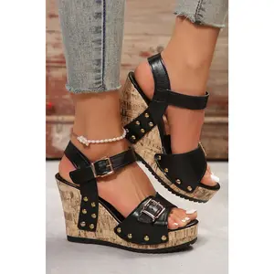Black Buckle Wedges