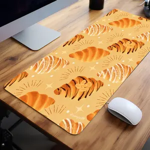 Croissant Patterns Delicious Playful Mouse Pads Extra Large Computer Desk Top Mat Mouse Pad for Laptop Mouse Desk Pad Desk Mats Fun Desk Supplies with Non - Slip Rubber Base Stitched Edge for Home and Office Desk Accessories