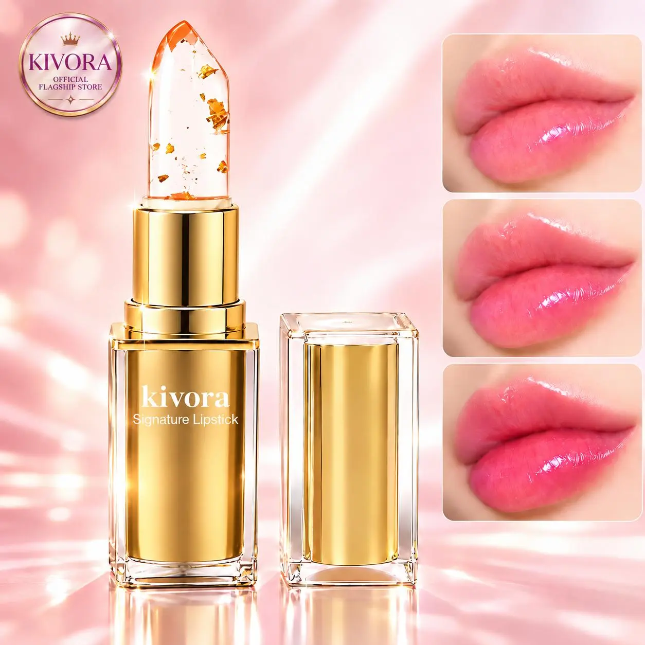 KIVORA pH Color-Changing Lipstick - Moisturizing Lip Balm with Natural-Looking Pink Tint, Long-Lasting Pearlescent Gloss, Cooling Moisture-Lock, Travel & Gift Cosmetic Bundle for Oyster Girls Lip Care