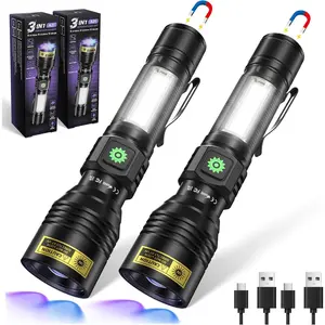 UV Flashlight 365nm & 395nm Dual Black Light,  USB Rechargeable Ultraviolet LED Blacklight Woods Lamp, Focusable Portable Detector for Pet  Stains, Uranium Glass,  Curing(2 Pack