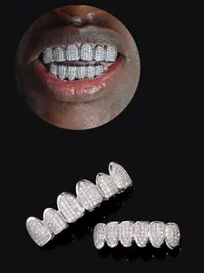 Full-Cover Imitation Diamond Frame Grills Teeth Grillz, Upper & Lower Hip-Hop Style, Trendy Fashion for Men and Women, Perfect Holiday Gift