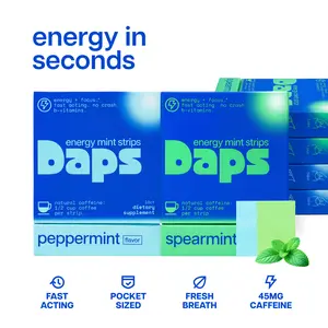 Daps Energy & Focus Fresh Mint Strips Energy Supplements 2-Pack (20 Strips) - 45mg Natural Caffeine, B6/B7/B12 Vitamins, Sugar-Free, Fresh Breath, Peppermint & Spearmint Flavors, Caffeine Chewing & Bubble Gum, Energy Boost Chewing & Bubble Gum