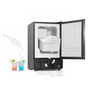 VEVOR 15 W Under Counter Ice Maker, 15 LBS/Day Crescent Ice Maker in with 11LBS Storage Bin Reversible Door, Freestanding Ice-Making Machine for Commercial Home Kitchens - No Drain Required