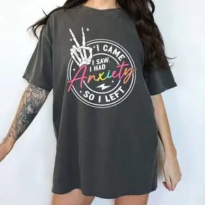 I Came I Saw I Had Anxiety So I Left Shirt, Anxious Vintage Printed Tee, Social Anxiety Graphic Women T-Shirt, Funny Sayings Shirt For Women, Comfort Shirt Casual Style, Tops For Women, Oversized Womenswear, Relaxed Fit Chic Style