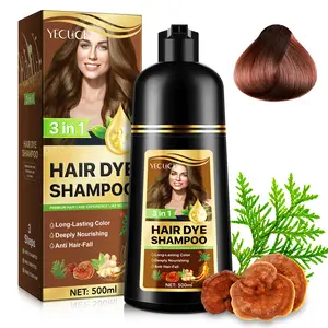 YECUCE 3in1 Hair Dye Shampoo - Dark Brown 500ml, natural herbal hair dye shampoo, quick coloring, suitable for both men and women.