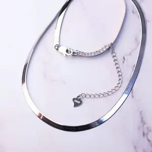 Sterling Silver Herringbone Elliot Necklace | 3mm Flat Snake Chain