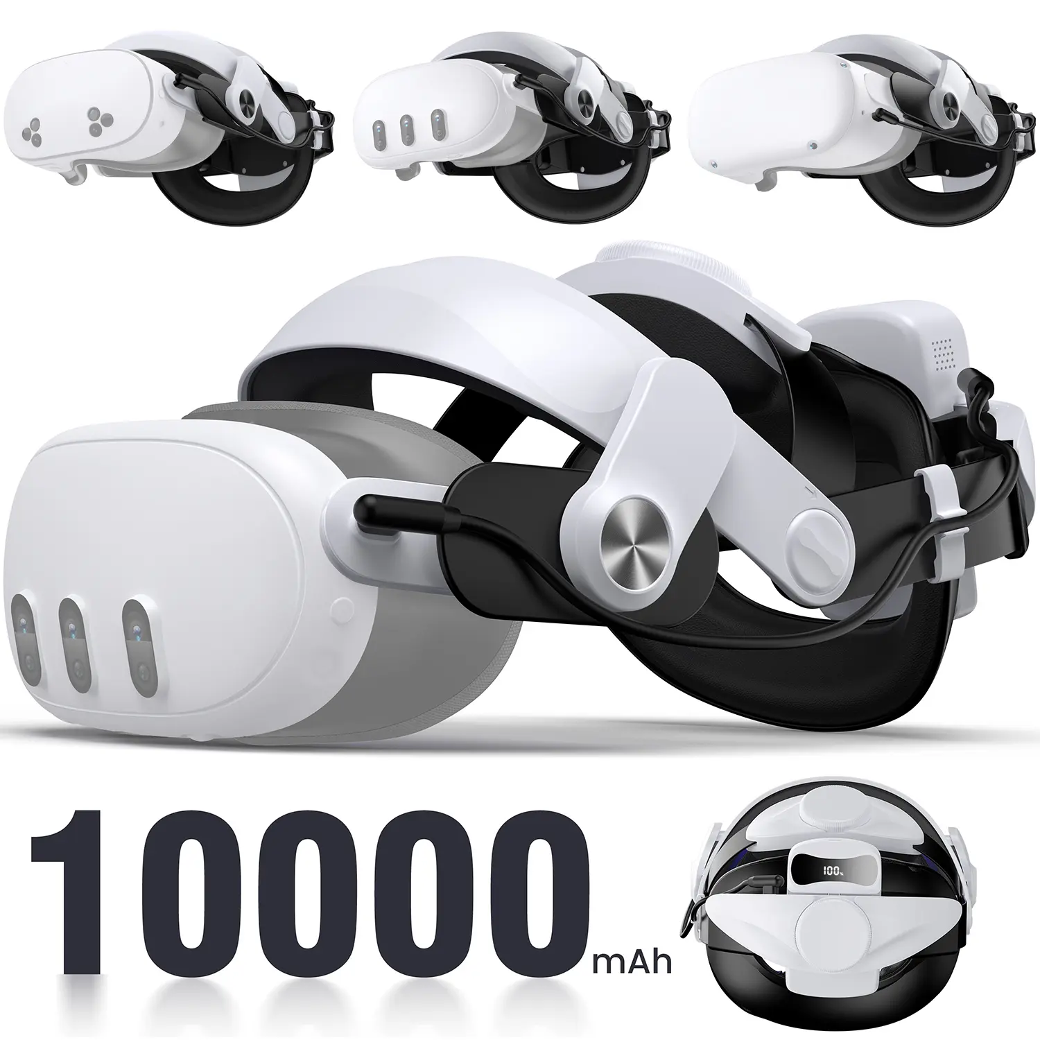 ESYWEN 10000mAh Battery Elite Strap for Meta/Oculus Quest 2 / 3 / 3S – Adjustable Overhead Headband with Top Strap & Rotatable Dial, 45° Flip-Up Hinge, Extended Comfort & Power Bundle Includes 2nd & 3rd Gen Connectors, Charging Cables & Cleaning Cloth