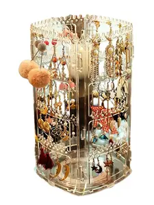 360 Rotating Earring Holder Organizer Clear Jewelry Displays Dangle Earinging Rack Necklace Bracelet Carousel Tree Towers,4