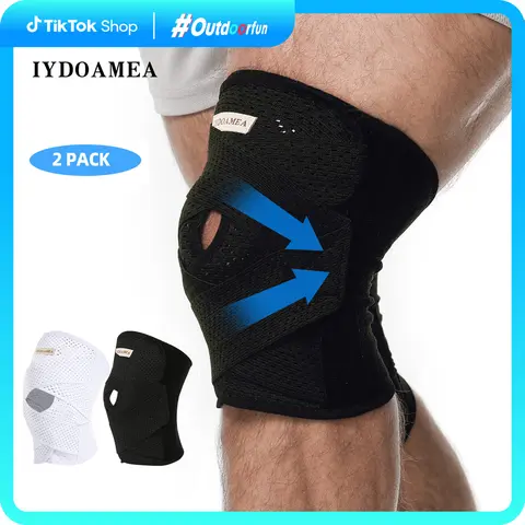 IYDoaMea 2-Pack Plus Size Adults' Cupro Knee Compression Sleeves - Breathable Wraps, Adjustable 4-Spring Sides Boost Support, Customizable Snug V-Belt, Patellar Belt for Volleyball, Heavy Workouts