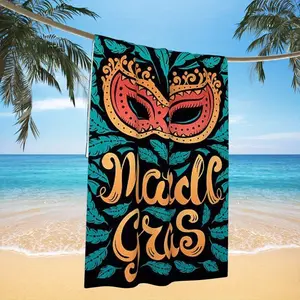 Mardi Gras Festival Beach Towel, Super Soft & Absorbent 220gsm Polyester, Vibrant Colors, Ideal for Poolside, Beach, Home Decor