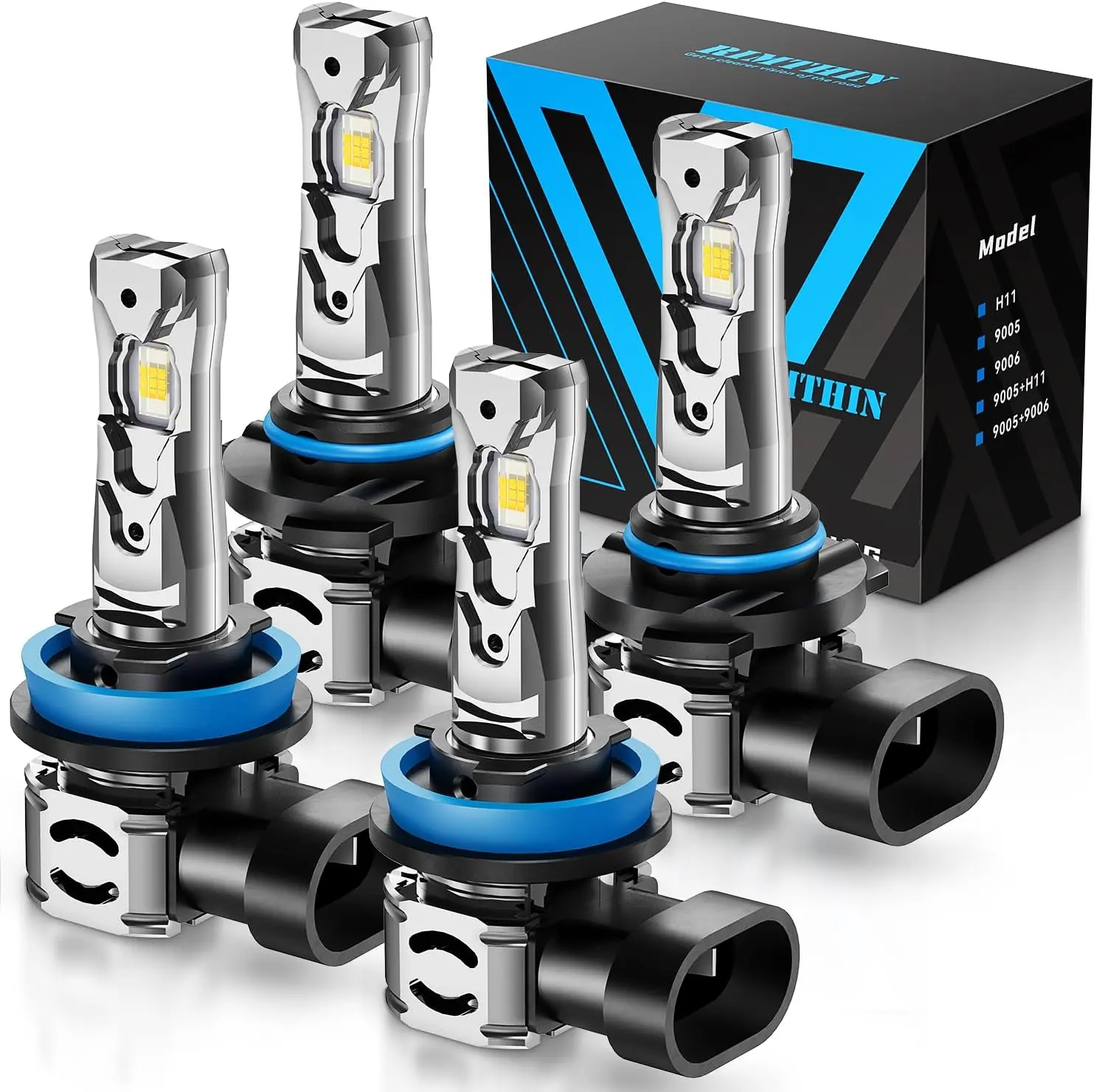 Rimthin 9005+H11 Bulbs Combo, H 11 9005 Fog Lights Bulb,High LM  with Cooling Fan, Plug and Play, Pack of 4