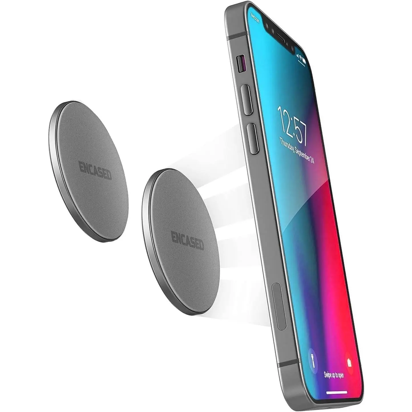 ENCASED 2-Pack MagSafe Magnetic Phone Disks - Adhesive 0.15" Ultra Slim Mount-Anywhere Holder with 8 Built-in Magnets for iPhone, Car, Home, Any Vertical or Horizontal Surface