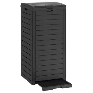 [Mother's Day gift]31-gallon outdoor trash can with a lid and a hidden base for easy cleaning, made from weather-resistant resin that withstands wind, sun, and rain, ideal for home and garden use Summervibes